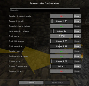 Settings menu