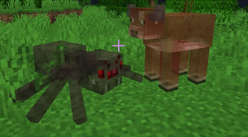 A spider and cow with the invisiblity effect when using this mod
