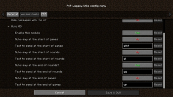 Config menu, Versus duels settings: Auto GG settings