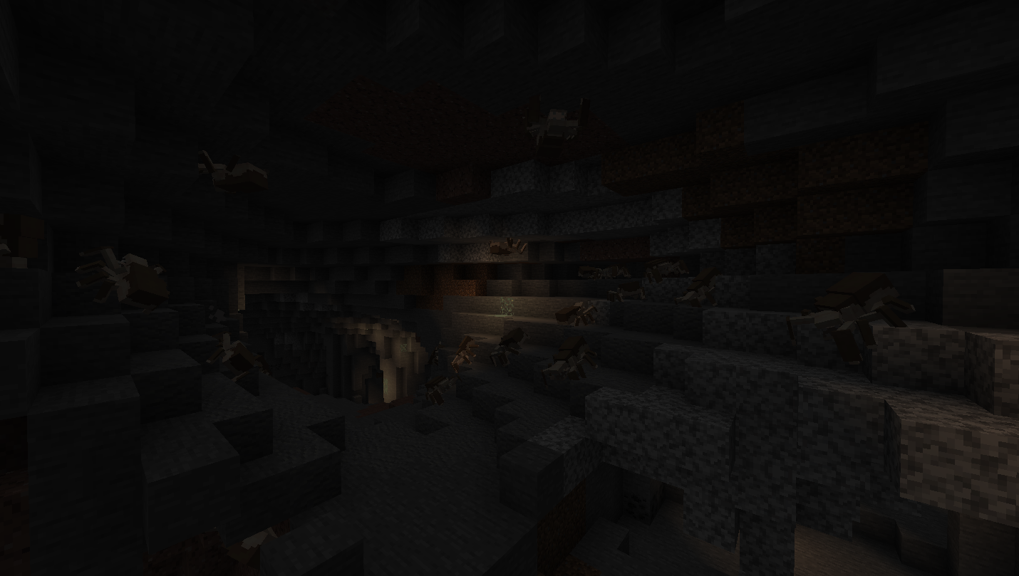 Screenshot of various spiders with the glyphid model from the texture pack with Nyf's Spiders mod
