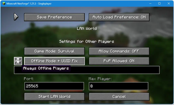 Modded "LAN World" screen