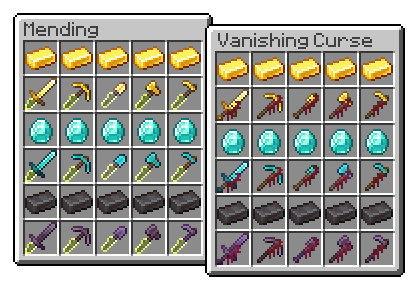 Mending & Vanishing Curse Textures, Gold to Netherite Tools