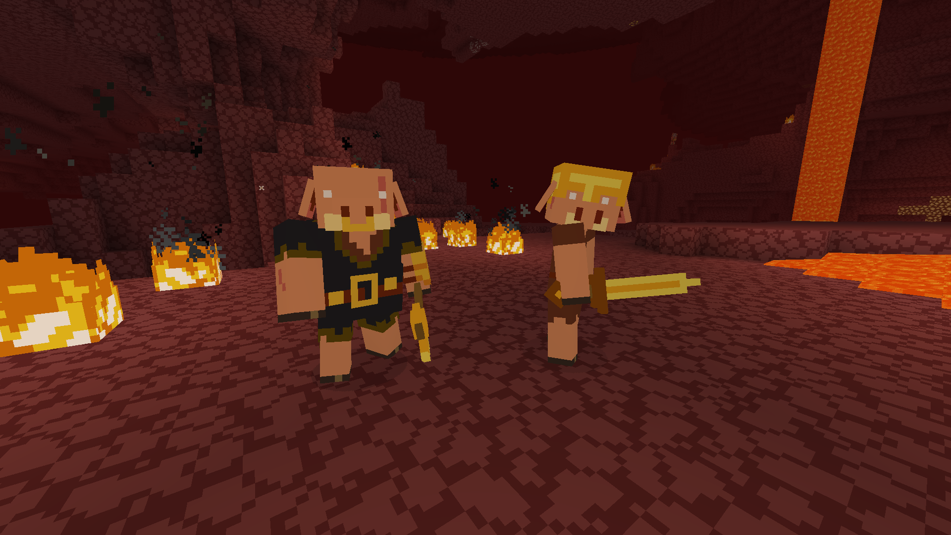 piglin brute next to a piglin