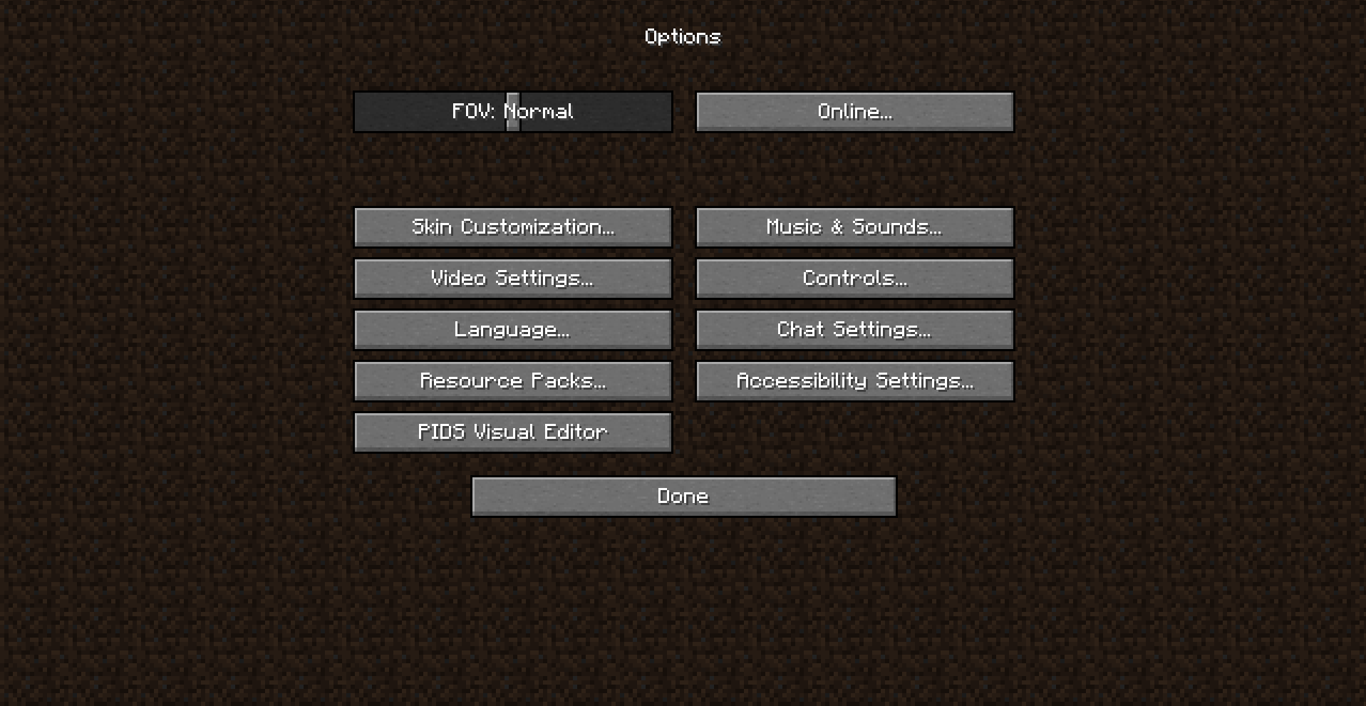 Visual PIDS Editor button on the Options menu