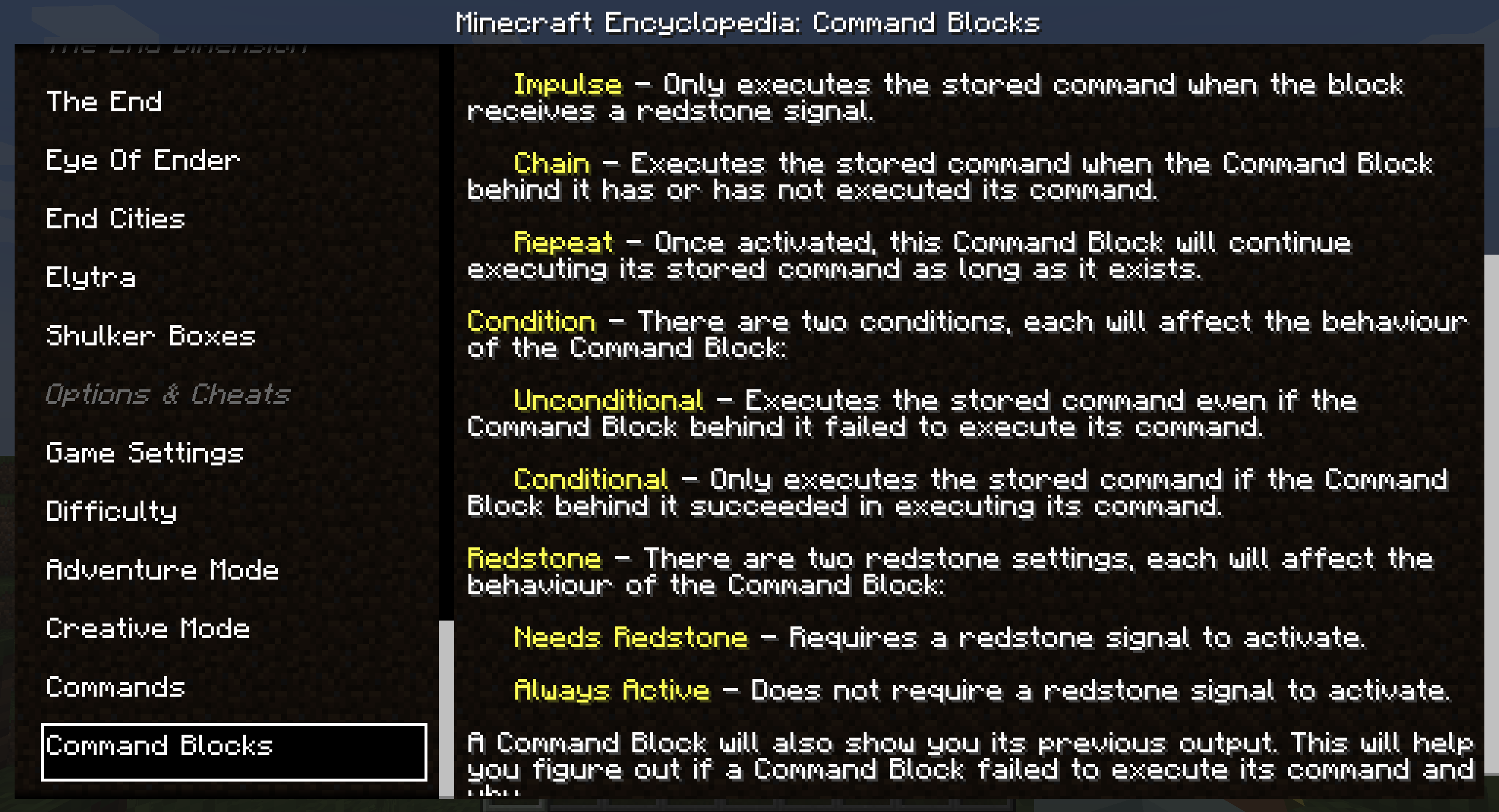 Encyclopedia: Command Blocks