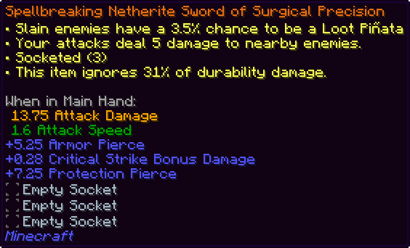 Mythic rarity netherite sword with affixes