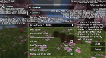 500% brightness, sodium menu on vanilla f3
