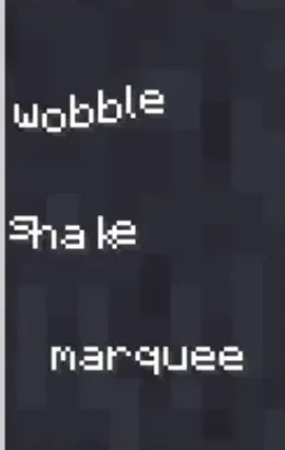 Демонстрация эффектов текста: wobble, shake и marquee в моде Text Effects