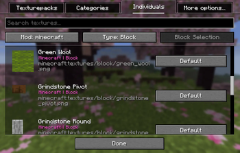 Individual things selection screen