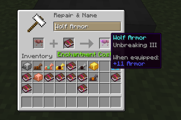 Enchanting & hover over wolf armor