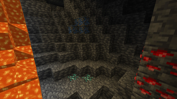 Redstone Ore, Lapis Ore and Diamond Ore in Deep Cave