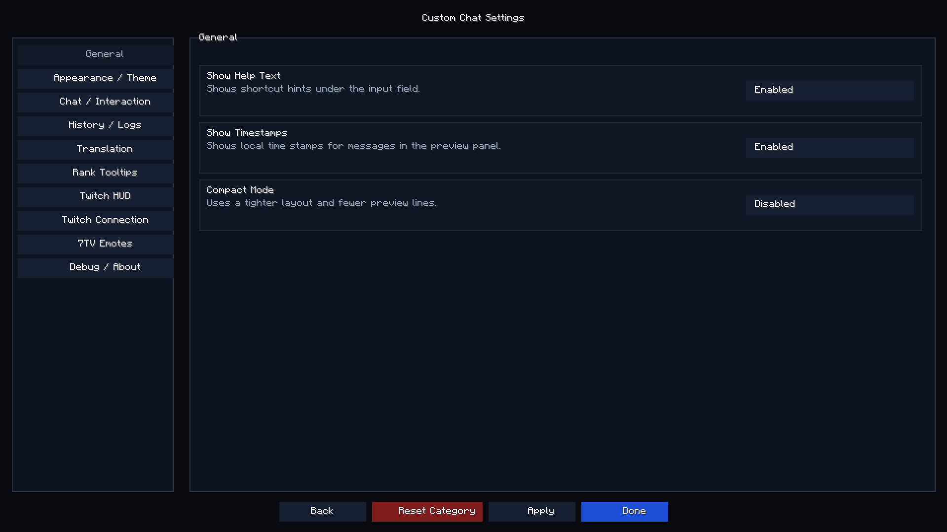 Built-in Settings Screen
