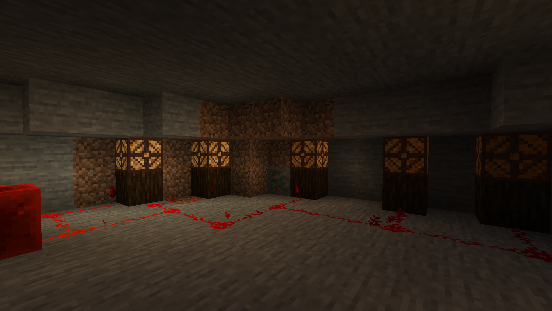 The Variable Redstone Lamp giving off different light levels depending on the redstone signal supplied to it