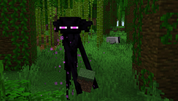 Enderman in a Jungle biome holding a Grass Block