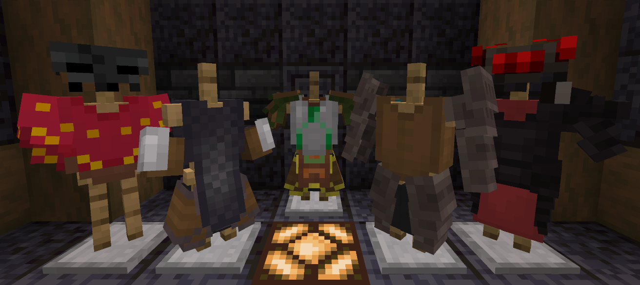 armor stands wearing different types of modular armor