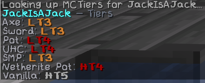 MCTiers Lookup - JackIsAJack