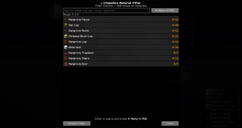 GUI material filter