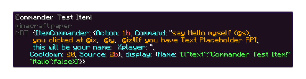 Commander Item displayed w/NBTToolt