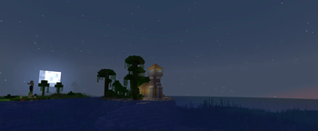 A Lone beach lighthouse guides the weary traveler