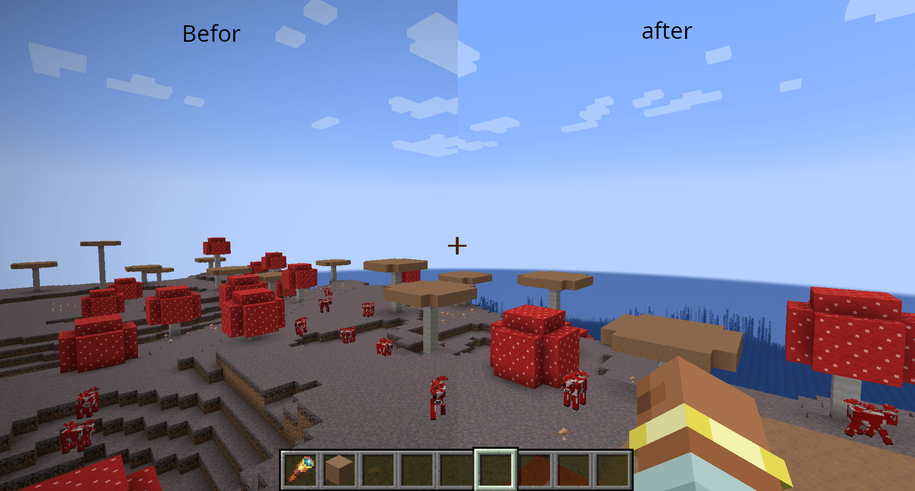 On the left side, you'll see the standard version, while on the right side, you can observe the version with the mod.