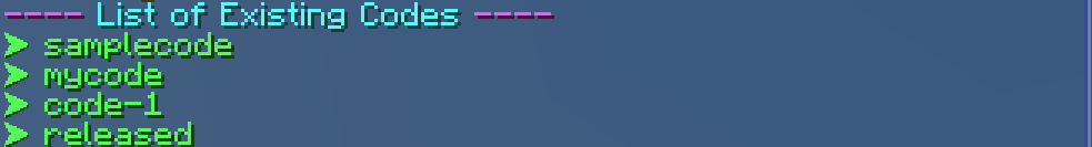 List of Existing Codes