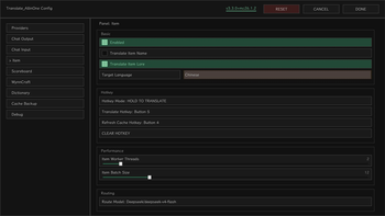 item settings