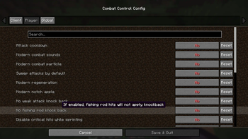 Mod settings screen