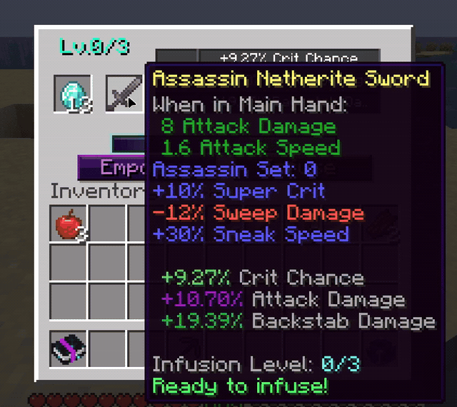 Infusing a sword at the Infusion Table