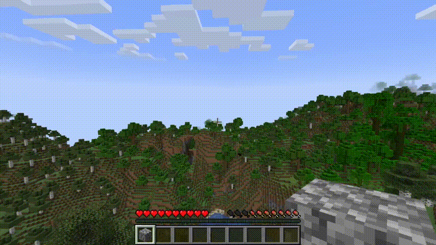 a player eating a block of cobblestone