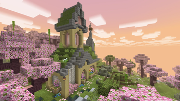 A small house made of cherry blossoms