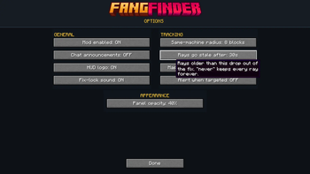Fang Finder config screen