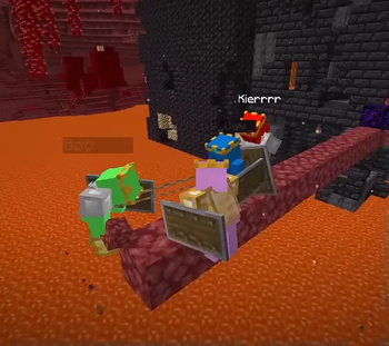 Chained players bridging in the nether!