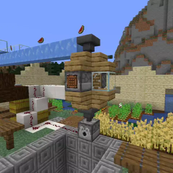 The auto-crafter multi-block structure, making melon blocks in a farm