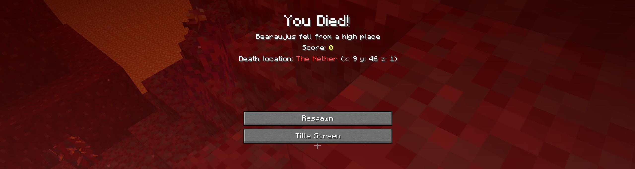 Death screen details in The Nether