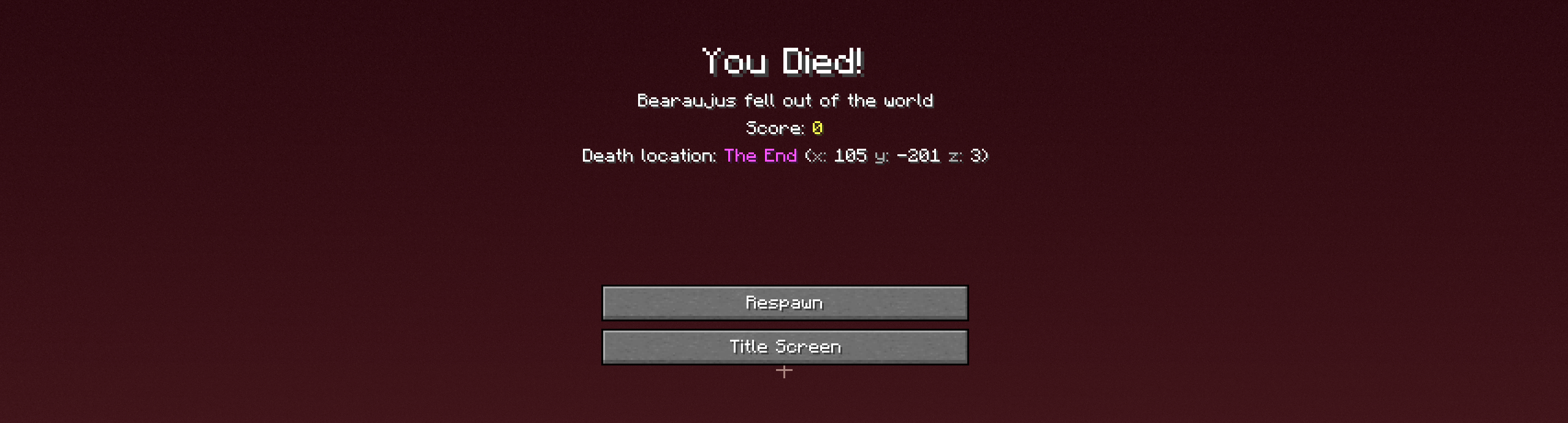 Death screen details in The End