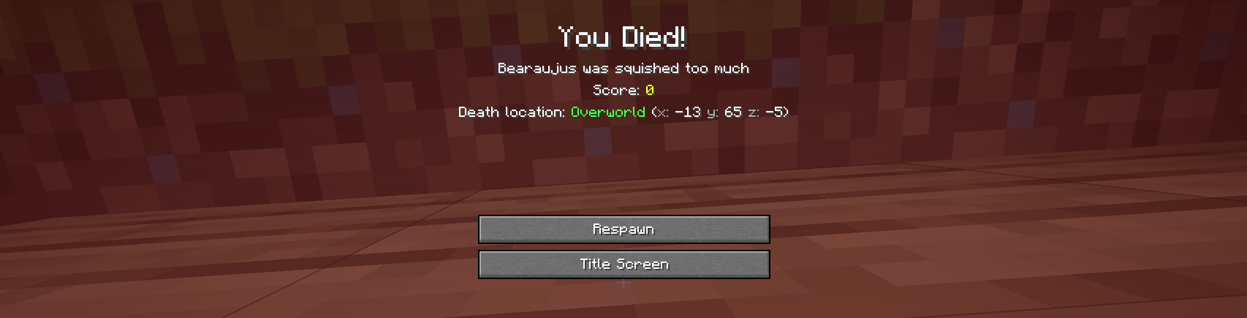 Death screen details in the Overworld