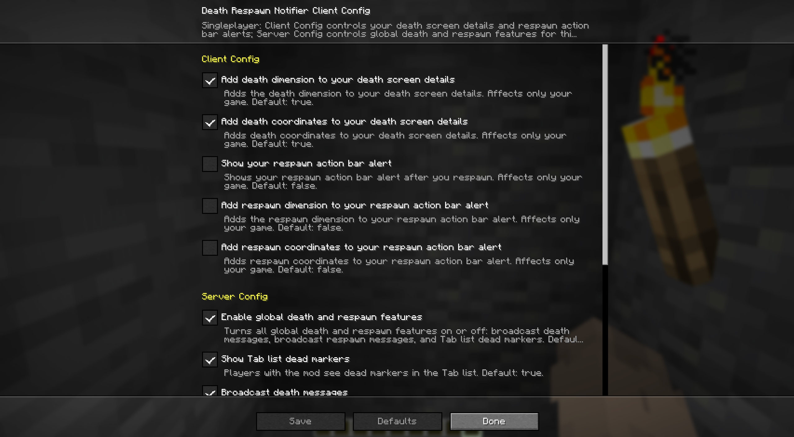 Death Respawn Notifier Mod Menu settings