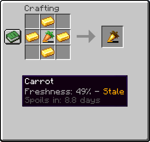 A stale Carrot carrying its 49% freshness into a Gilded Golden Carrot.