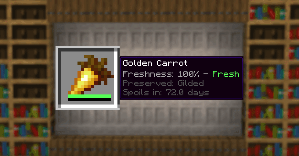 Ten Minecraft foods cycling through representative Fresh, Stale, and Spoiled Pantry states.