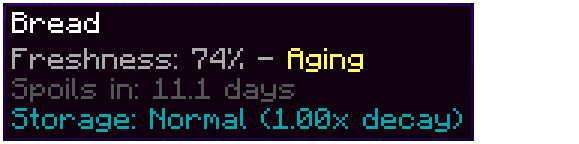 Bread cycling through ordinary, drafty, cellar, ice-cooled, and Nether storage decay rates.