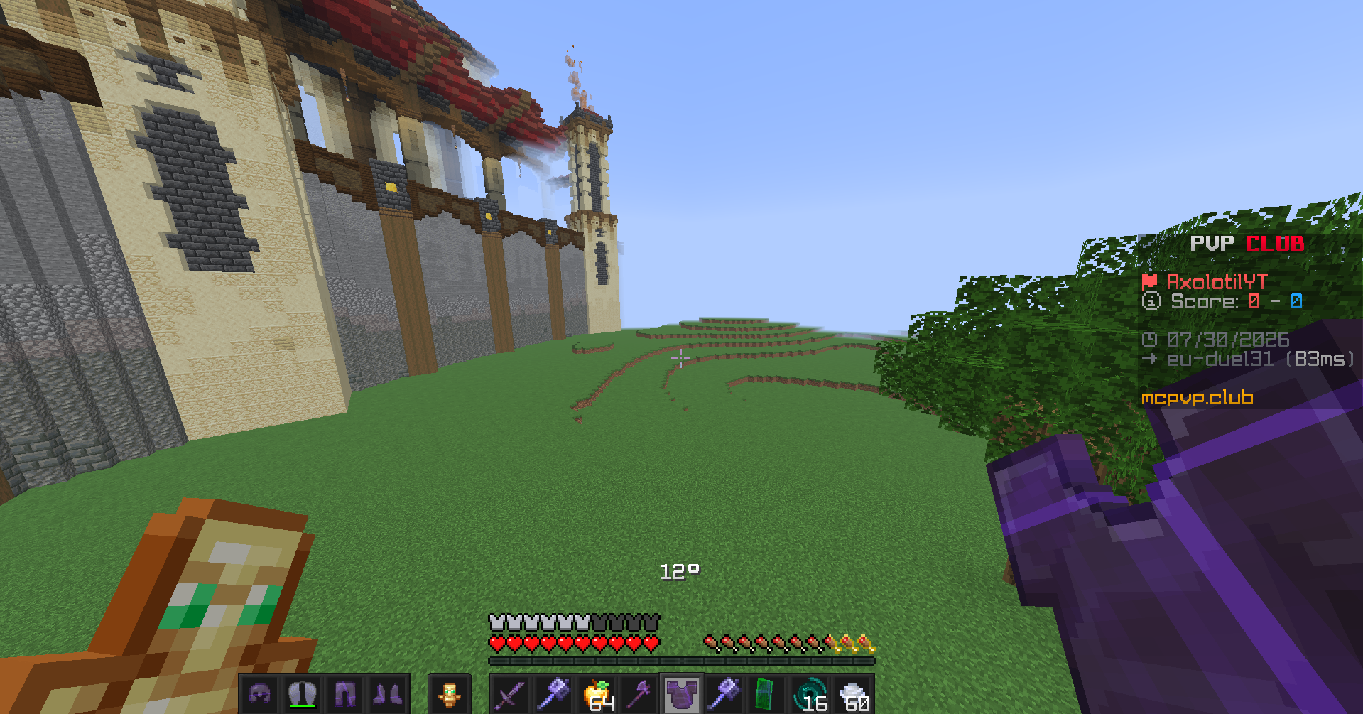 AngleMod showing the player's angle in Minecraft