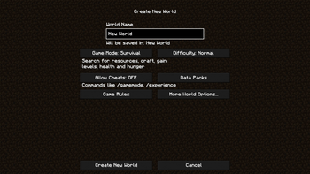 New world creation screen