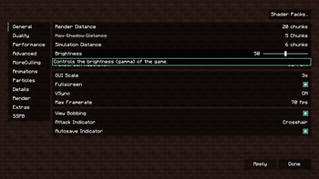 Video settings screen