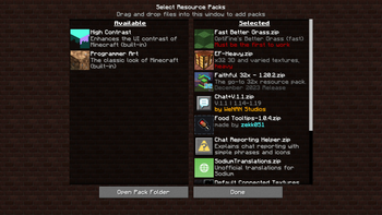 Resource Packs settings screen