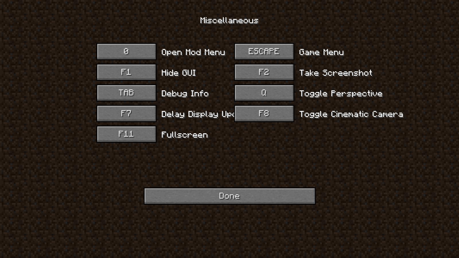 Miscellaneous Keybindings before 1.7