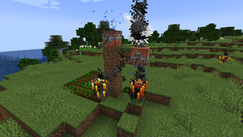 A sprinkler doing stuff to mobs