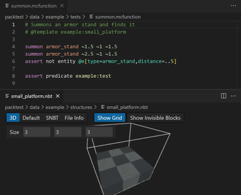 Test code using a structure template