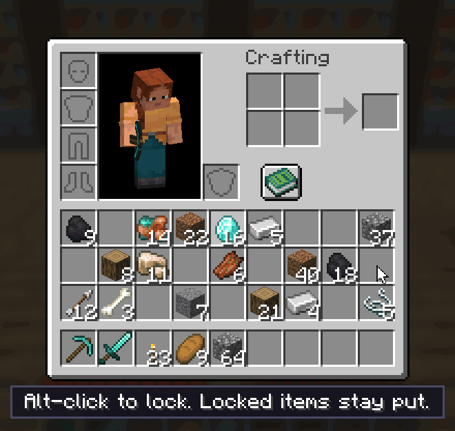 Locking slots with Alt-click; a locked item refuses to move