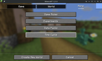 The button to configure a time cycle for a new world