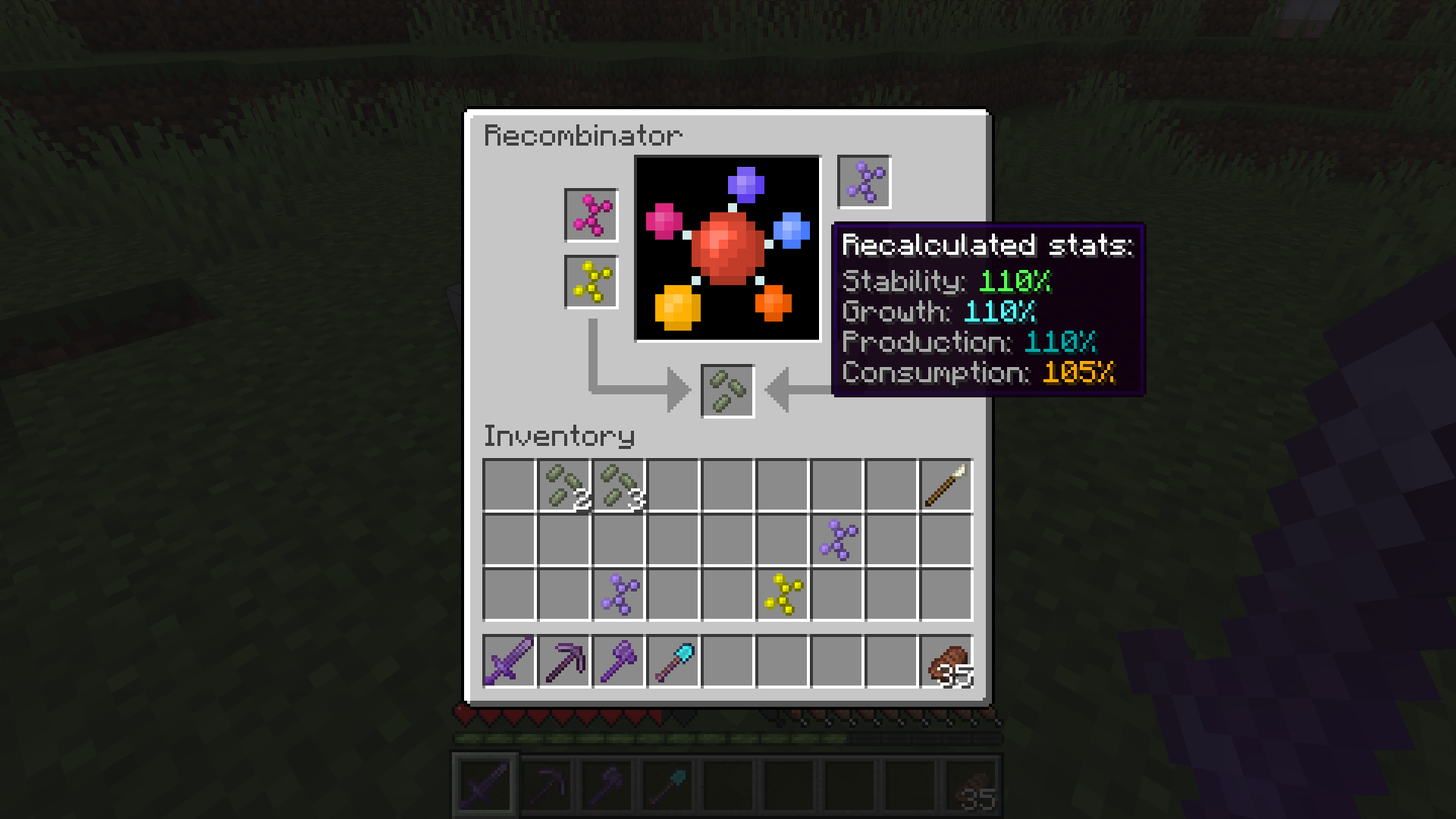 Recombinator menu with a polycell culture that has its biotraits changed